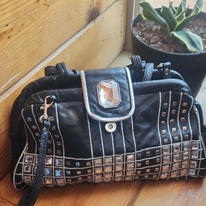 Black and Silver Clutch with Metallic Embellishments